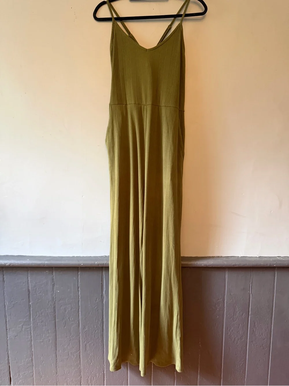 aerie Olive Green Ribbed Wide-Leg Jumpsuit with Pockets